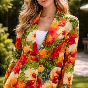 Chico's Vibrant Multicolor Floral Blazer